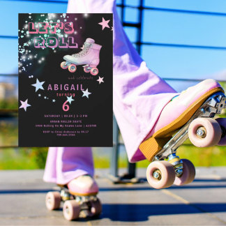 Neon Girl Let's Roll Skaten Birthday Party Einladung