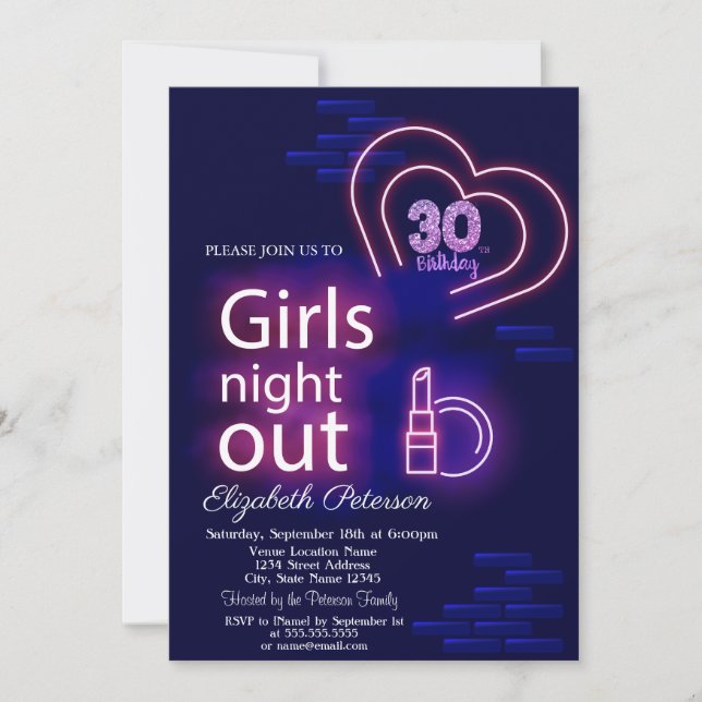 Neon Girls Night Out 30. Geburtstag Party Einladung (Vorderseite)