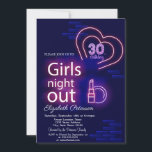 Neon Girls Night Out 30. Geburtstag Party Einladung<br><div class="desc">Neonmädchen übernachten auf blauem Hintergrund.</div>