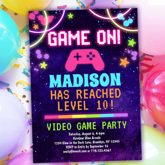 Neon Girls Video Game Geburtstagsparty Einladung