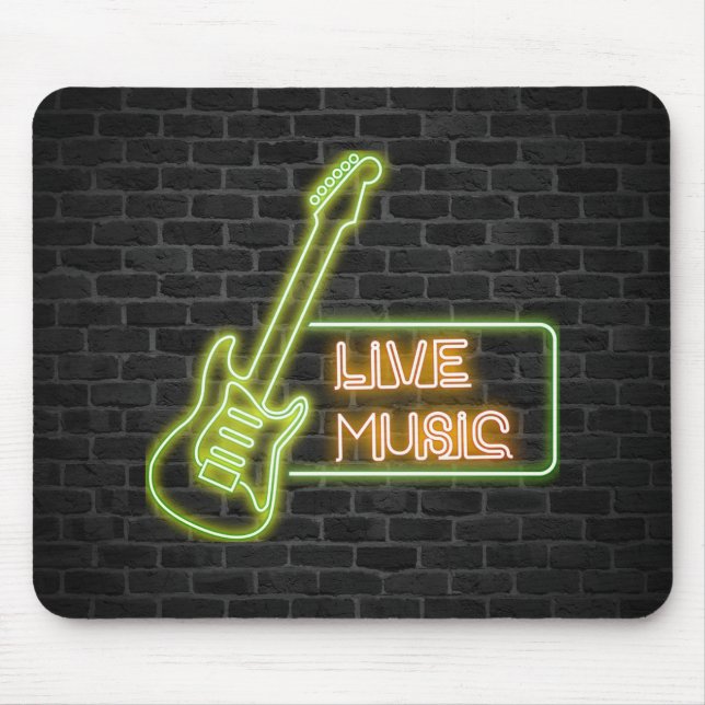 Neon-Gitarre-Schild auf Backstein Mousepad (Vorne)