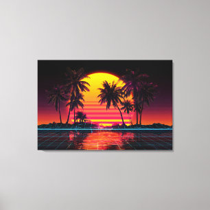 Neon-Gitter-Palmsonnenuntergang Leinwanddruck
