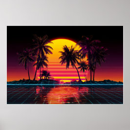 Neon-Gitter-Palmsonnenuntergang Poster