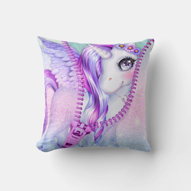 Neon Glam Lila Pastel Unicorn Flüchtige Blick-A-Bo Kissen (Vorderseite)