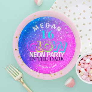 Neon-Glanz moderne Sweet 16 Geburtstagsfeier Pappteller