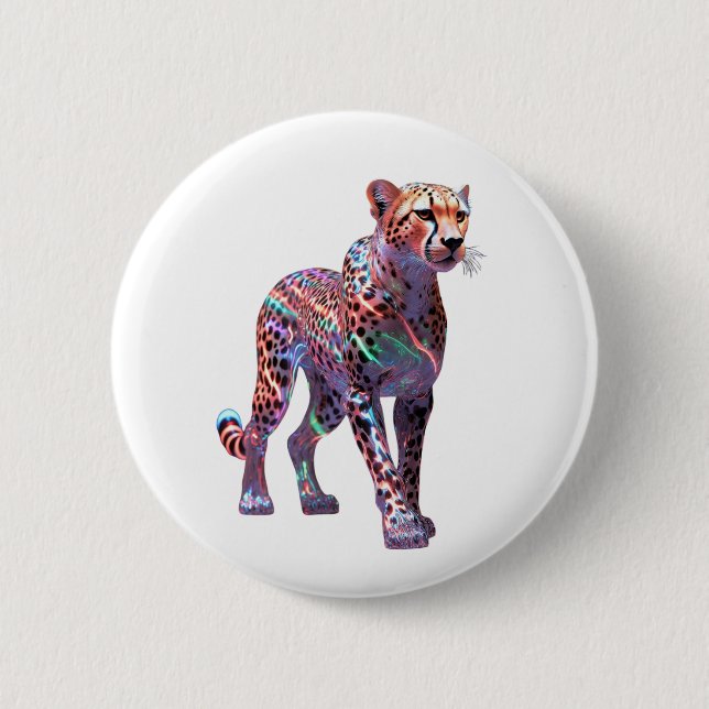 Neon Glas Gepard Kunst – Bunte Energie Geschwindig Button (Vorderseite)