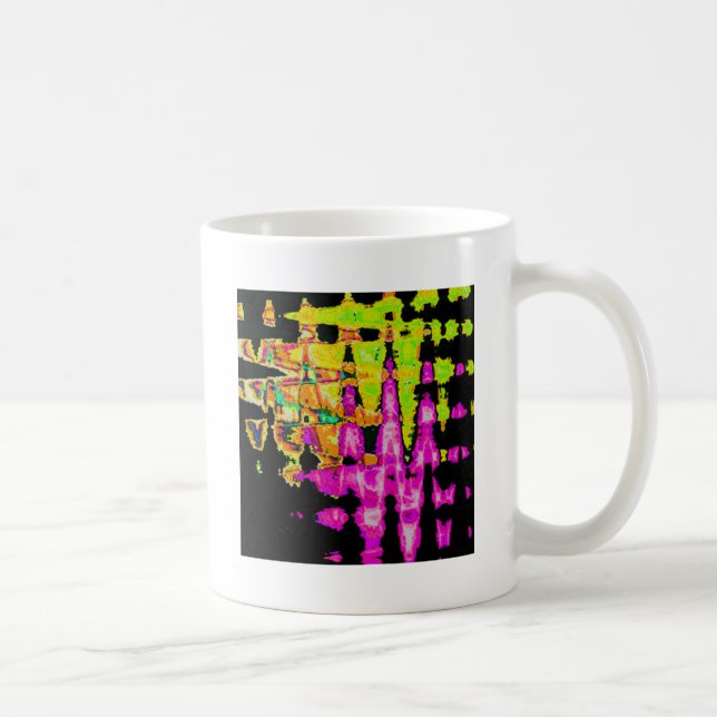 Neon Glitch Abstrakt Art Poster Print Kaffeetasse (Rechts)