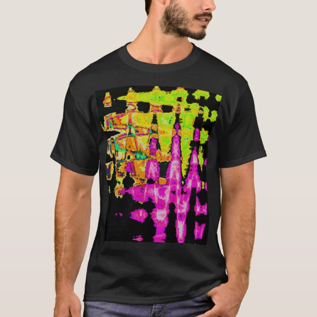 Neon Glitch Abstrakt Art Poster Print T-Shirt (Vorderseite)