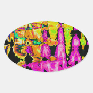 Neon-Glitch-Abstraktkunst-Poster-Druck Ovaler Aufkleber
