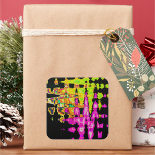 Neon-Glitch-Abstraktkunst-Poster-Druck Quadratischer Aufkleber