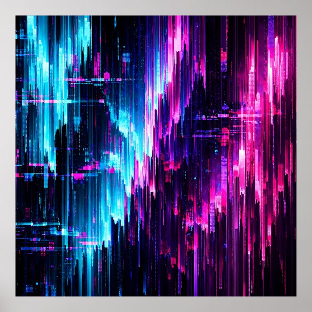 Neon-Glitch-Datenstrom-Abstrakt Poster (Vorne)