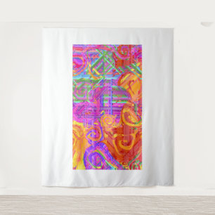 Neon-Glitch-Kariert Abstrakter Wandteppich