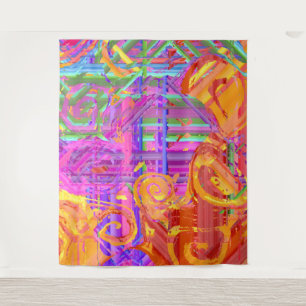 Neon-Glitch-Karo Abstrakte Cyberpunk-Collage-Kun Wandteppich