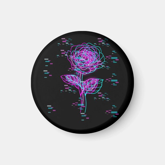 Neon Glitch Rosen-Design Magnet (Vorne)