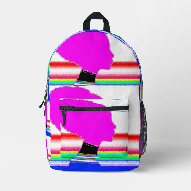 Neon Glitch – Striped Art Backpack Bedruckter Rucksack (Vorderseite)