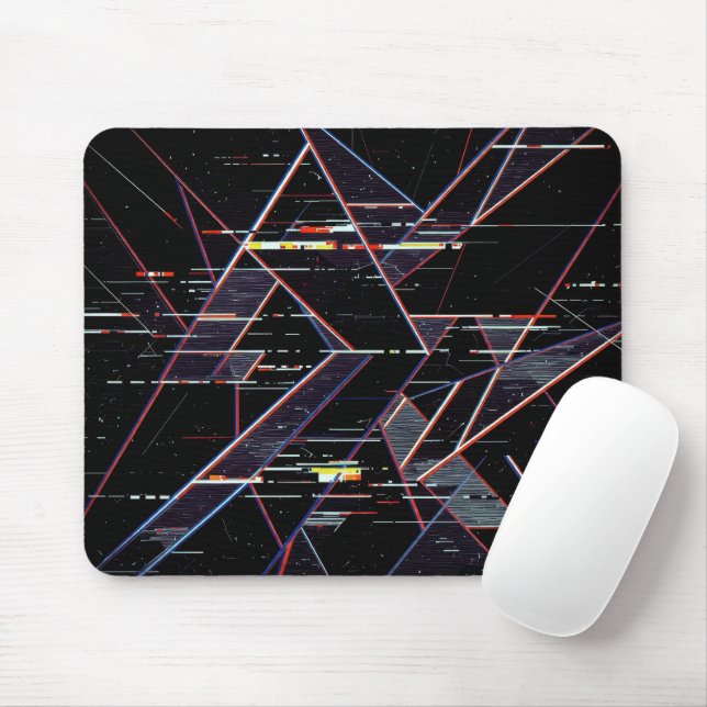 Neon Glitchcore Geometric Shapes on Black Mousepad (Mit Mouse)