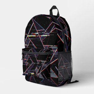 Neon-Glitchcore-Geometrische Formen auf Schwarz Bedruckter Rucksack