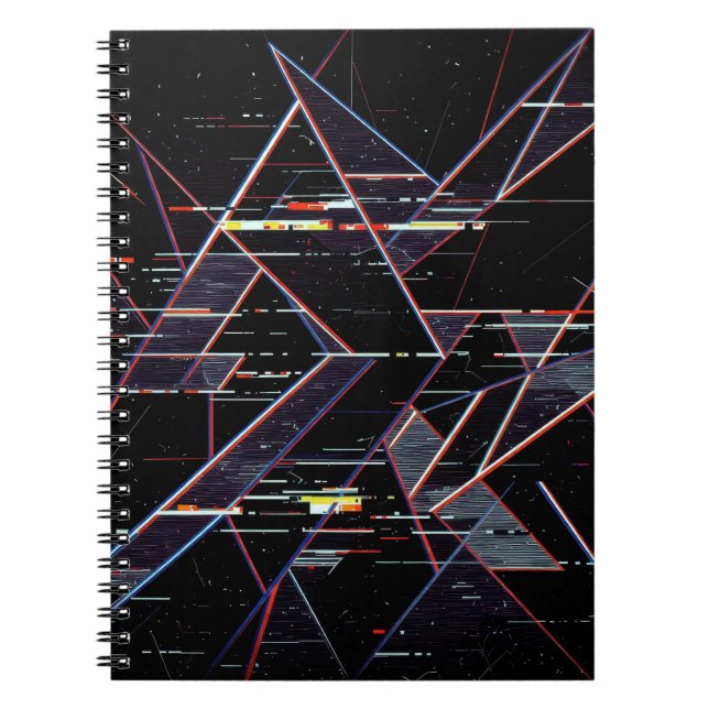 Neon-Glitchcore-Geometrische Formen auf Schwarz Notizblock (Vorderseite)