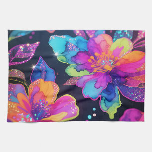 Neon-Glitter-Blumenmuster Geschirrtuch