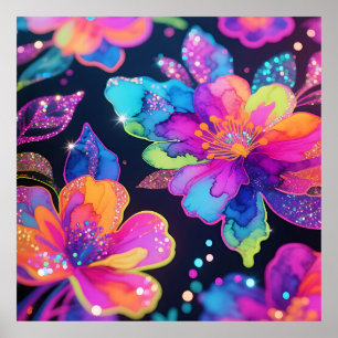 Neon-Glitter-Blumenmuster Poster
