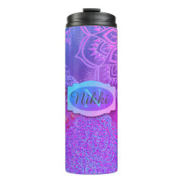 Neon Glittery Lotus Leopard Lila Monogramm Thermosbecher