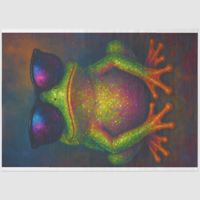 Neon Glitzer Frog in Shades - Dekoupage Paper | Seidenpapier (Vorderseite)