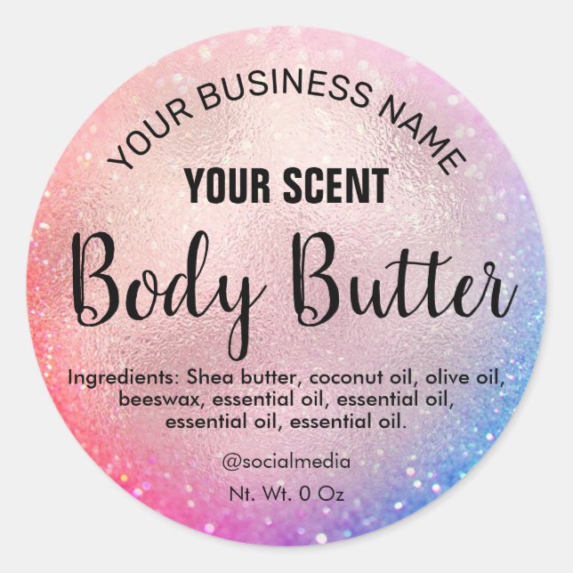 Neon Glitzer Rose Gold Body Butter Labels Runder Aufkleber (Vorderseite)