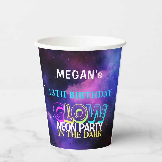 Neon Gllow Moderne Geburtstagsparty Pappbecher (Vorderseite)