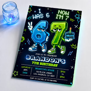Neon Glow 7. Geburtstagseinladung Junge Einladung