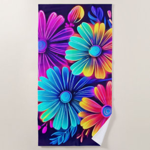 Neon-Glow-Blumen-Fantasie-Kunst Strandtuch