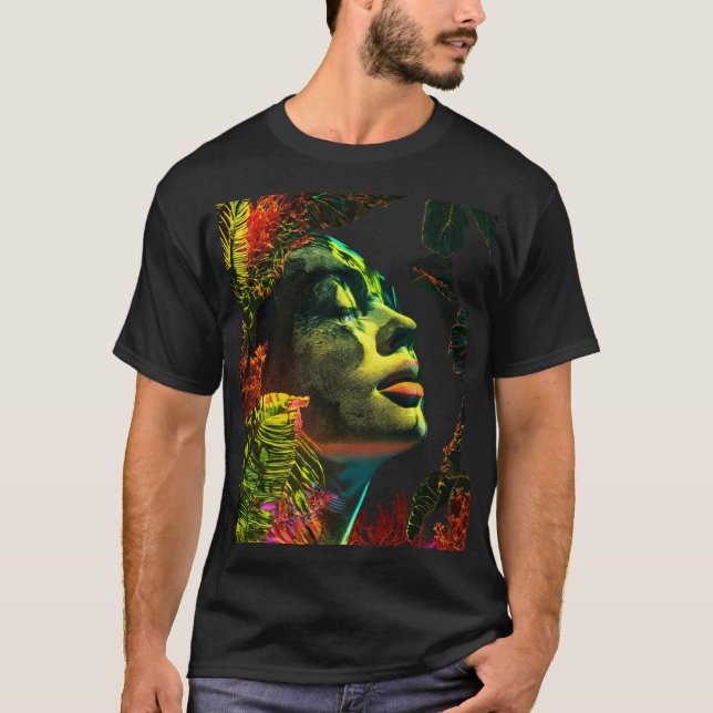 Neon Glow Botanisches Portrait - Die lebendige Nat T-Shirt (Vorderseite)