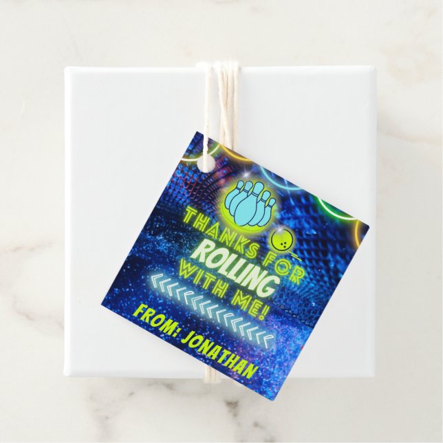 Neon Glow Bowling Party Vielen Dank für Ihr Rollin Geschenkanhänger (Beispiel)