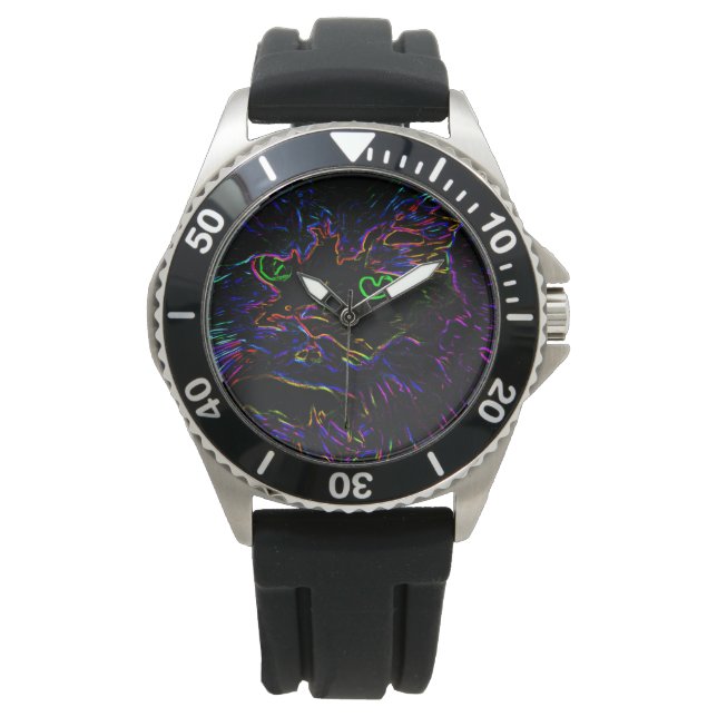 Neon Glow Cat Armbanduhr (Vorderseite)