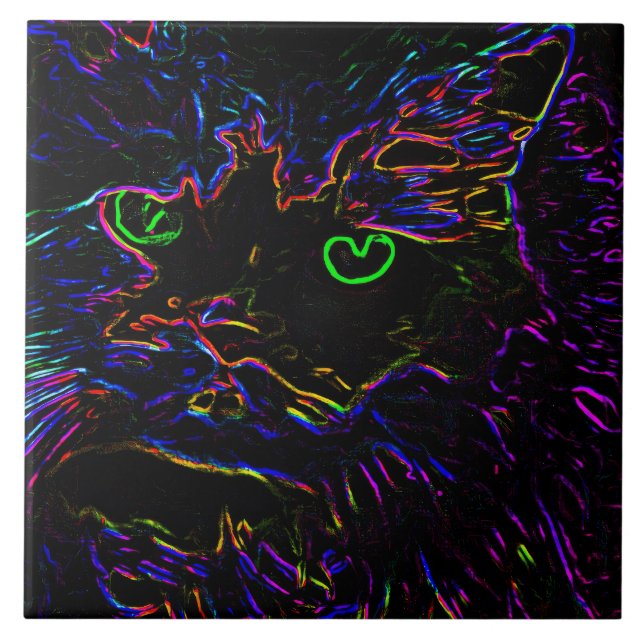 Neon Glow Cat Fliese (Vorderseite)