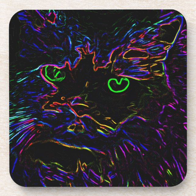 Neon Glow Cat Getränkeuntersetzer (Vorderseite)