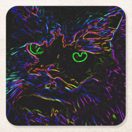 Neon Glow Cat Rechteckiger Pappuntersetzer