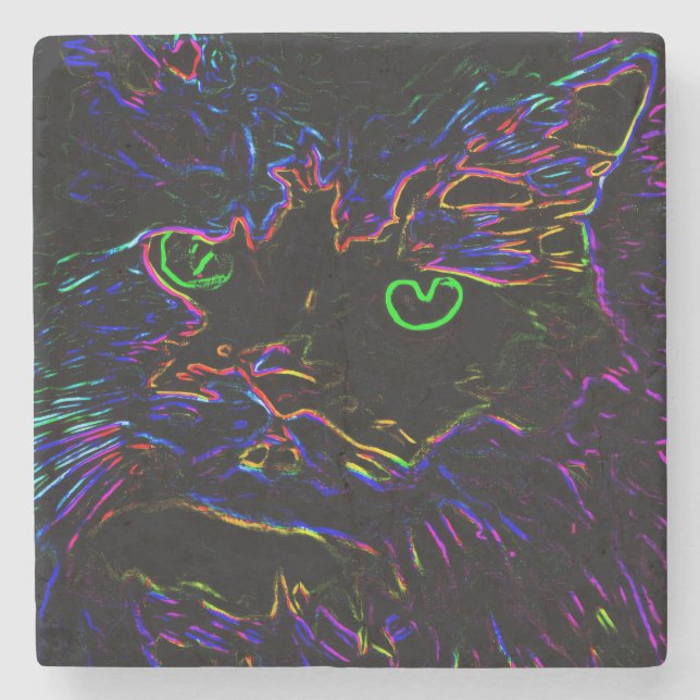Neon Glow Cat Steinuntersetzer (Vorderseite)
