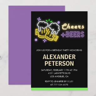 Neon Glow Cheers Beer Men 47. Geburtstag Einladung