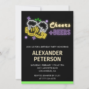 Neon Glow Cheers Bier Männer 94. Geburtstag Einladung