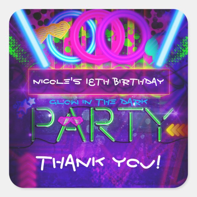 Neon Glow Club PARTY Geburtstag Gunst Stickers (Vorderseite)