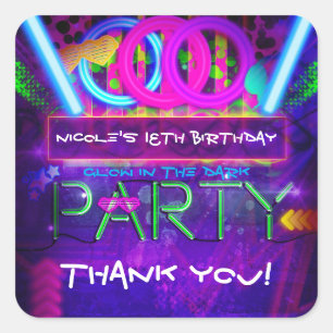 Neon Glow Club PARTY Geburtstags-Gunst-Sticker Quadratischer Aufkleber