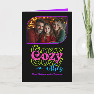 Neon Glow Cozy Vibes Retro Weihnachts-Foto Feiertagskarte