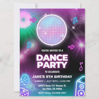 Neon Glow Dance Party Geburtstag Einladung