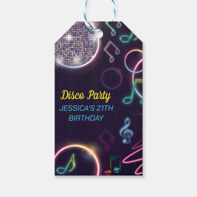 Neon Glow Disco Dance Geburtstagsparty Geschenkanhänger (Vorderseite)