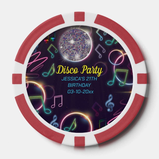 Neon Glow Disco Dance Geburtstagsparty Pokerchips (Vorderseite)