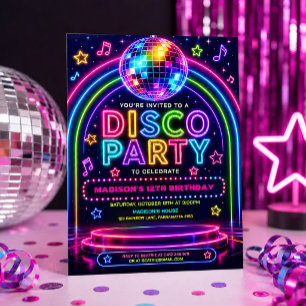 Neon Glow Disco-Party Geburtstagsfeier für Tween Einladung
