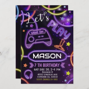 Neon Glow Gaming Einladung zum Geburtstag