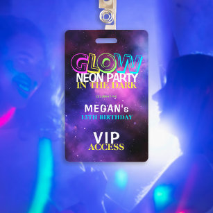 Neon Glow Geburtstagsparty VIP-Einladung Ausweis
