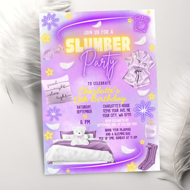 Neon Glow Girls Slumber Sleepover Pajama Party Einladung (Von Creator hochgeladen)