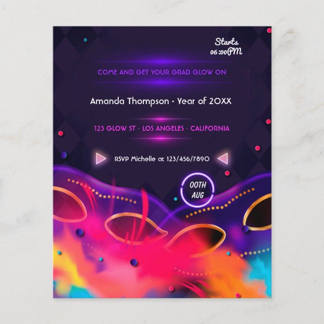 Neon Glow Graduation Party Flyer (Vorne)